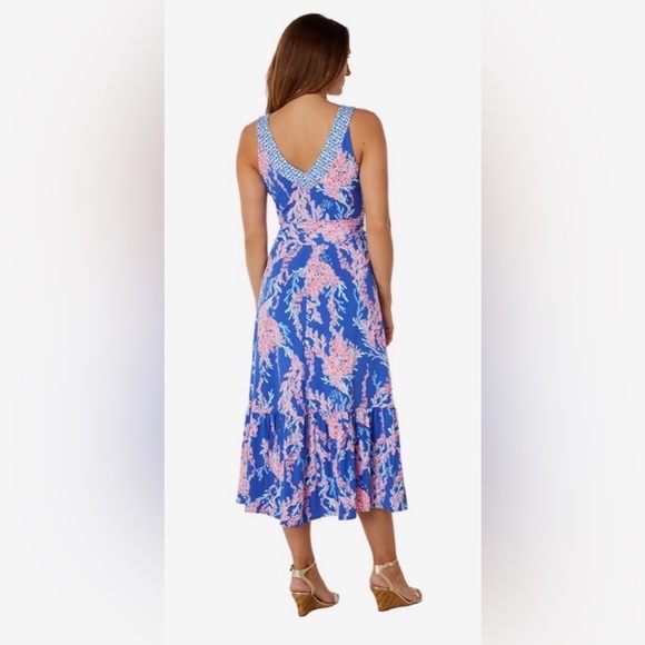 knee length dresses for ladies MADSEN V-NECK MIDI DRESS, SURF BLUE SOLEIL IT ON ME – Palm Place main image 0